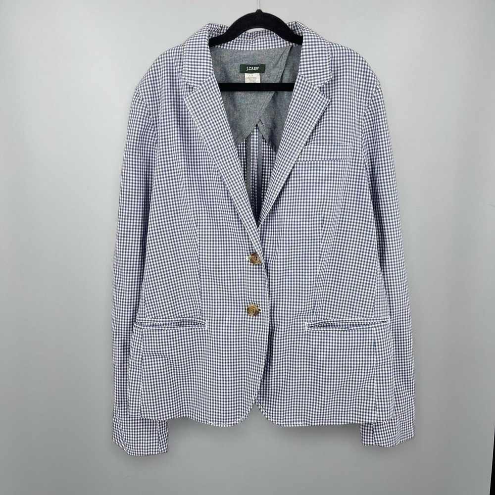 J.Crew Preppy Academia Gingham Blazer Half Lined Cotton Women's 8 M Career Blue